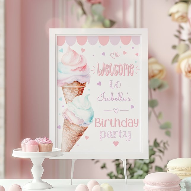 Ice cream modern girl birthday party welcome poster (Creator Uploaded)