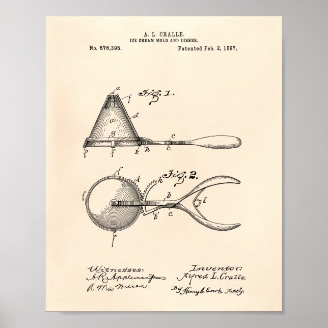 Ice Cream Mold 1897 Patent Art  Old Peper Poster (Front)