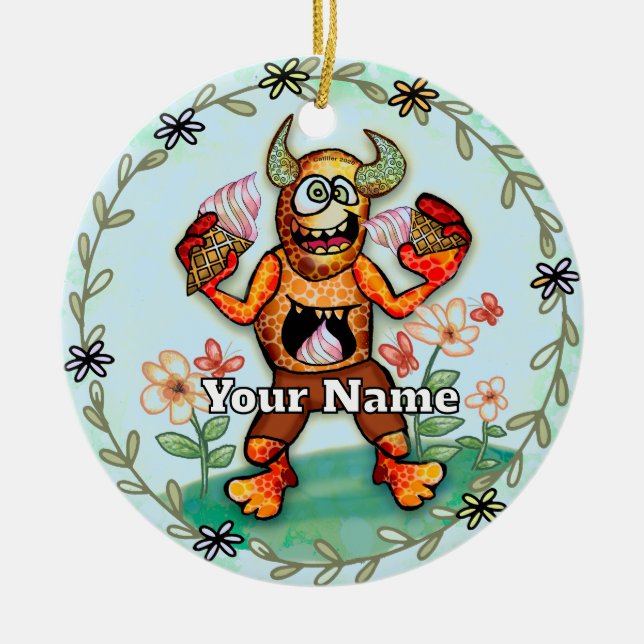 Ice Cream Monster Ceramic Ornament (Front)