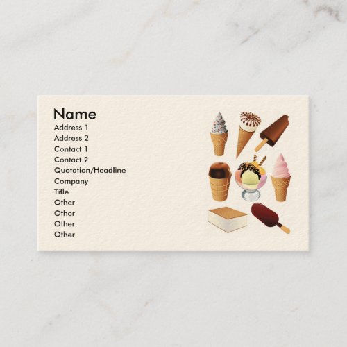 Ice Cream, Name, Address 1, Address 2, Contact ... Business Cards