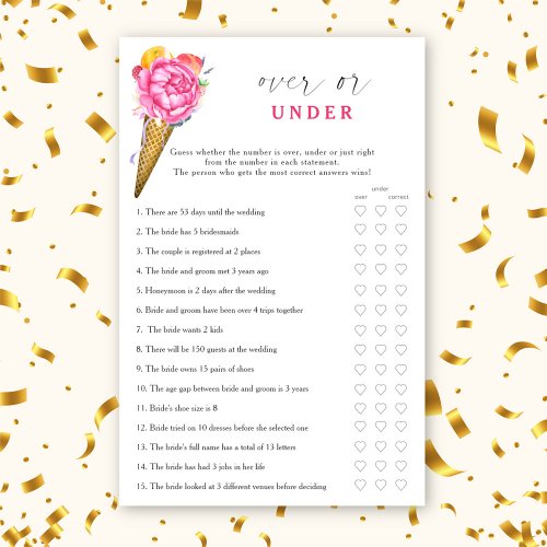 Ice cream _ Over or under bridal shower game