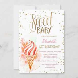 Ice Cream Paint Splash Diamonds Stripe Birthday Invitation
