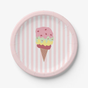 Ice Cream Painting Tropical Pink Stripe Paper Plates