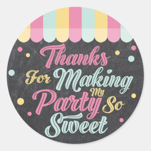 Ice Cream Parlor Awning Chalkboard Birthday Thanks Classic Round Sticker