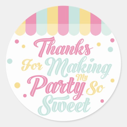 Ice Cream Parlor Awning Thank You Birthday Party Classic Round Sticker