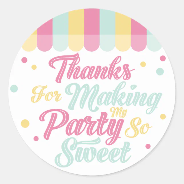 Ice Cream Parlor Awning Thank You Birthday Party Classic Round Sticker ...