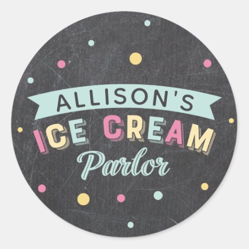 Ice Cream Parlor Chalkboard Birthday Party Crest Classic Round Sticker