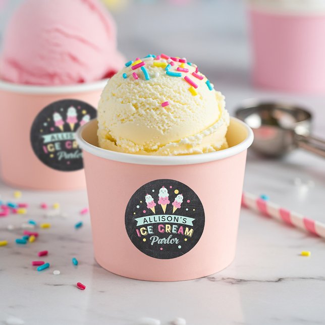 Ice Cream Parlor Chalkboard Birthday Party Crest Classic Round Sticker (Ice Cream Parlor Chalkboard Birthday Party Crest Classic Round Sticker)