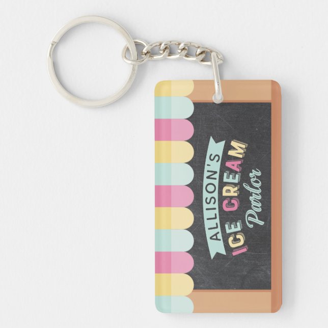 Ice Cream Parlor Chalkboard Birthday Party Crest Keychain (Front)