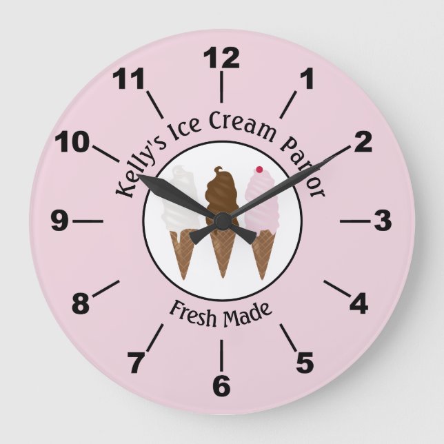 Ice Cream Parlor Logo Large Clock (Front)