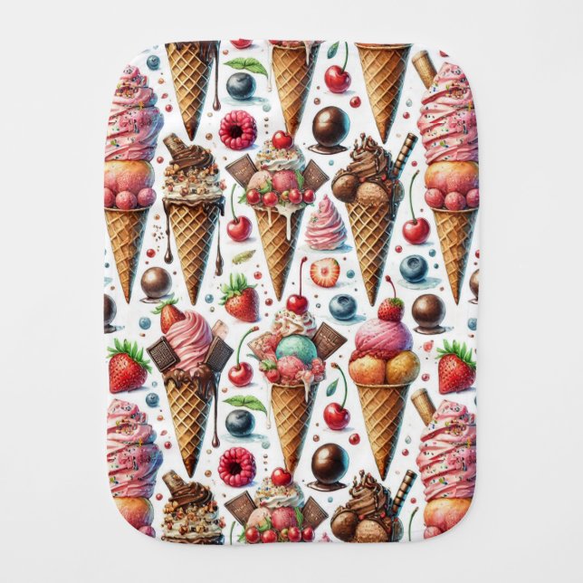 Ice-Cream Parlor Party Baby Burp Cloth (Front)