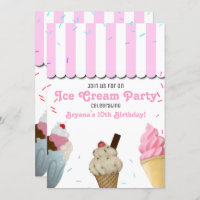 Ice Cream Parlor Party Birthday Celebration Pink I Invitation