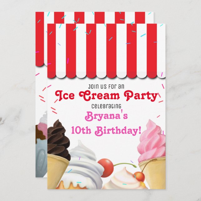 Ice Cream Parlor Party Birthday Celebration Red In Invitation (Front/Back)