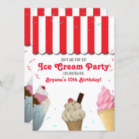 Ice Cream Parlor Party Birthday Celebration Red Invitation