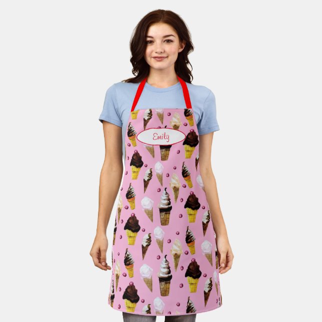 Ice Cream Parlor Retro Pink Personalized Apron (Worn)