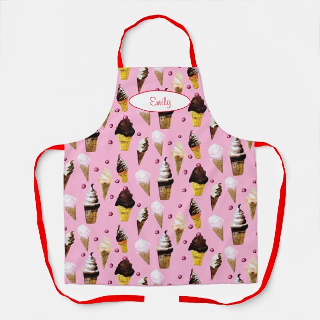 Ice Cream Parlor Retro Pink Personalized Apron (Front)