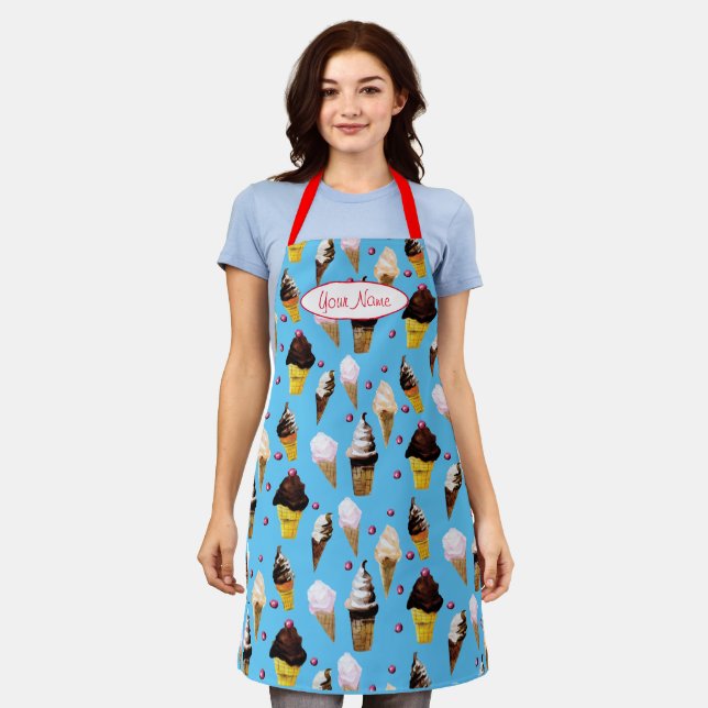 Ice Cream Parlor Retro Sky Blue Apron (Worn)