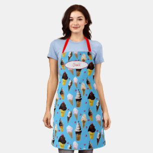Ice Cream Parlor Retro Sky Blue Apron