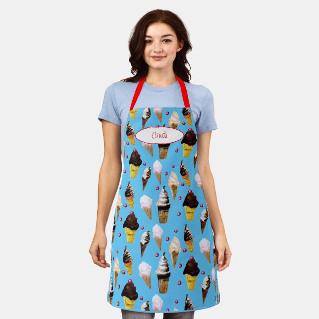 Ice Cream Parlor Retro Sky Blue Apron (Worn)