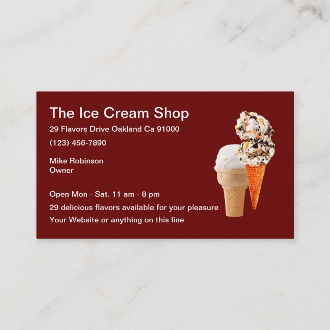 Ice Cream Parlor Simple Design Business Card (Front)