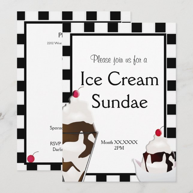 Ice Cream Parlor Social Party Custom Invitation (Front/Back)
