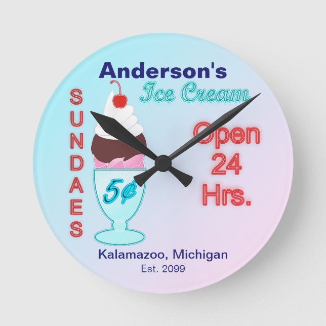 Ice Cream Parlor Sundaes Clock Signs (Front)