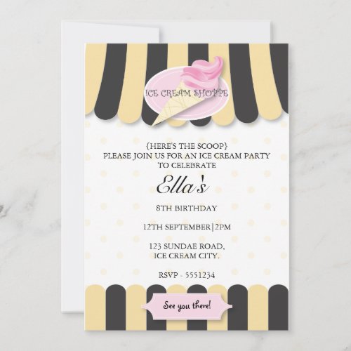 Ice cream parlour birthday party invitation