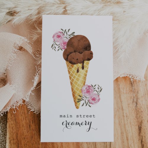 Ice Cream Parlour Creamery Watercolor Business Card