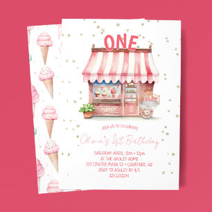 Ice Cream Party 1st Birthday Invitation