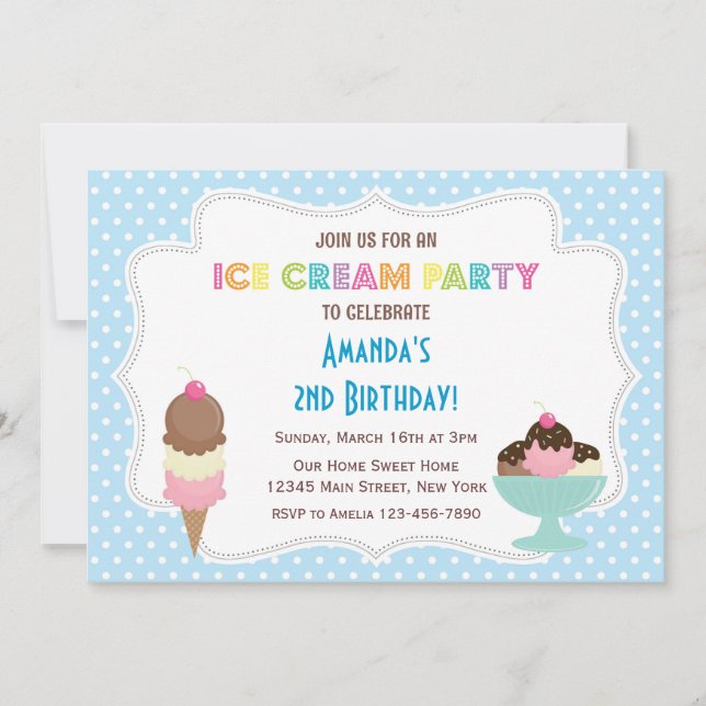 Ice Cream Party Birthday Invitation (Front)