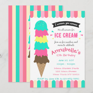 Ice Cream party Birthday Invitation