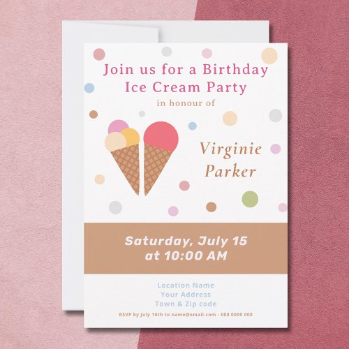 Ice Cream Party Birthday Invitation 