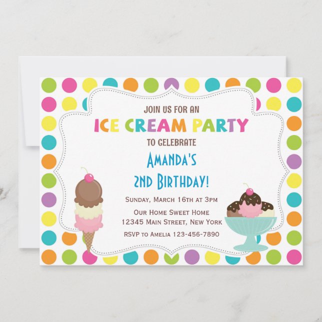 Ice Cream Party Birthday Invitation (Front)