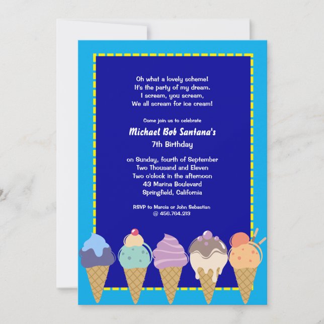 Ice Cream Party Birthday Invitation (Front)