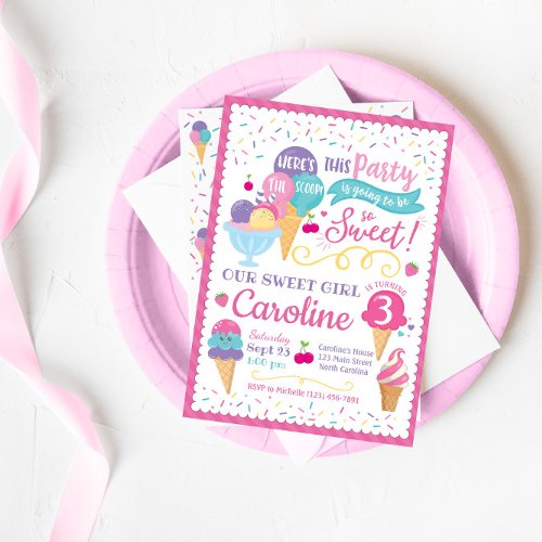 Ice Cream Party Birthday Invitation Scoop Invitation