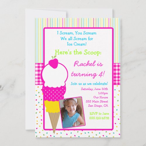 Ice Cream Party Birthday Invitations