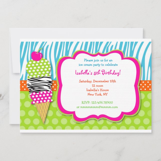 Ice Cream Party Birthday Invitations (Front)