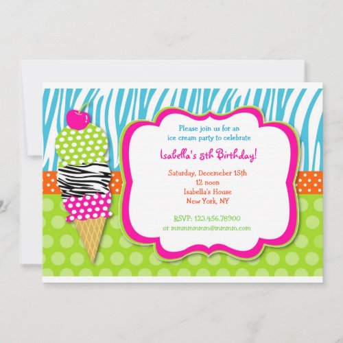 Ice Cream Party Birthday Invitations