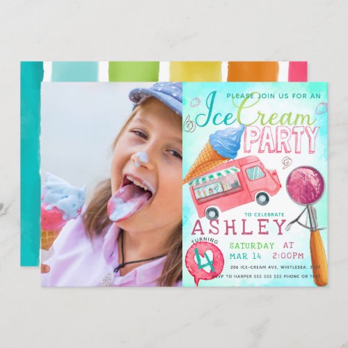 Ice Cream Party Birthday Photo Invitation