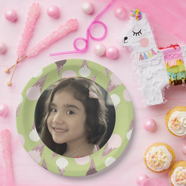 Ice Cream Party Birthday Photo Paper Plates (Party)