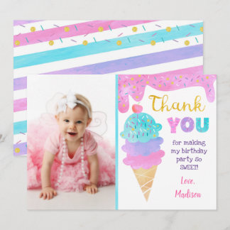 Ice Cream Party Birthday Thank You Cards