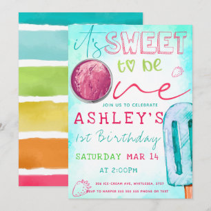 Ice Cream Party First Birthday Invitation