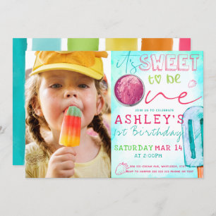 Ice Cream Party First Birthday Photo Invitation
