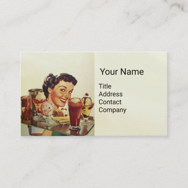 ICE CREAM PARTY Girl with Tray of Ice Creams Business Card (Front)
