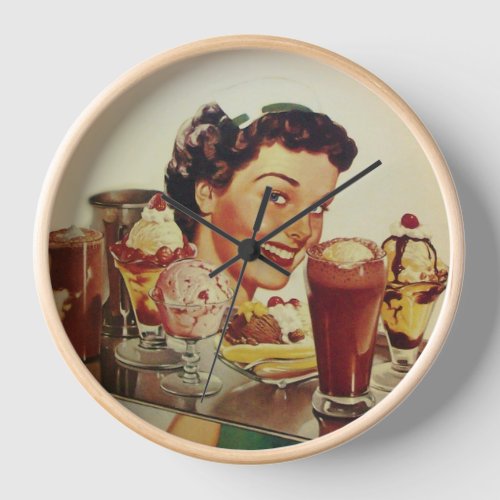 ICE CREAM PARTY Girl with Tray of Ice Creams Wall Clock
