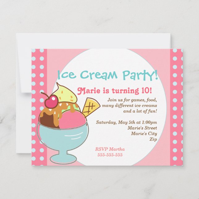 Ice Cream Party Invitation (Front)