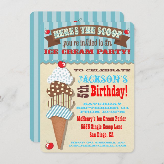 Ice Cream Party Invitation (Front/Back)