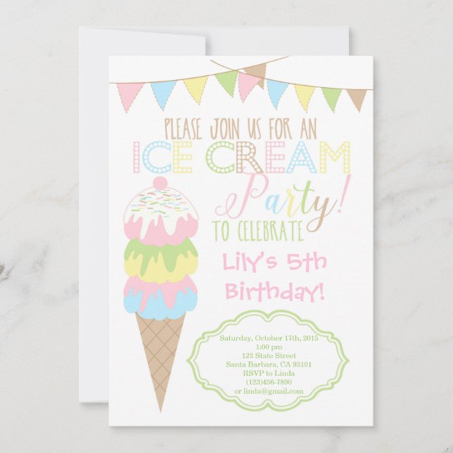 Ice Cream Party Invitation (Front)