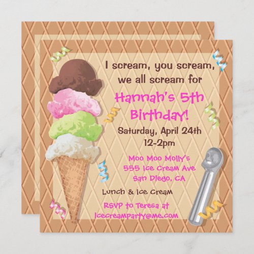 Ice Cream Party Invitation Celebration