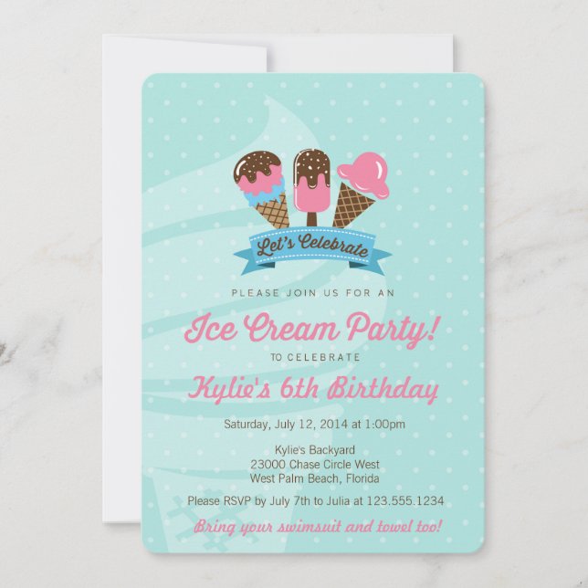 Ice Cream Party Kid's Summer Birthday Celebration Invitation (Front)